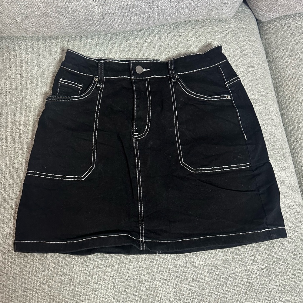 Nasty Gal Black Denim Skirt with White Stitch Detail